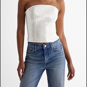 Express Sequin White Strapless Crop Top